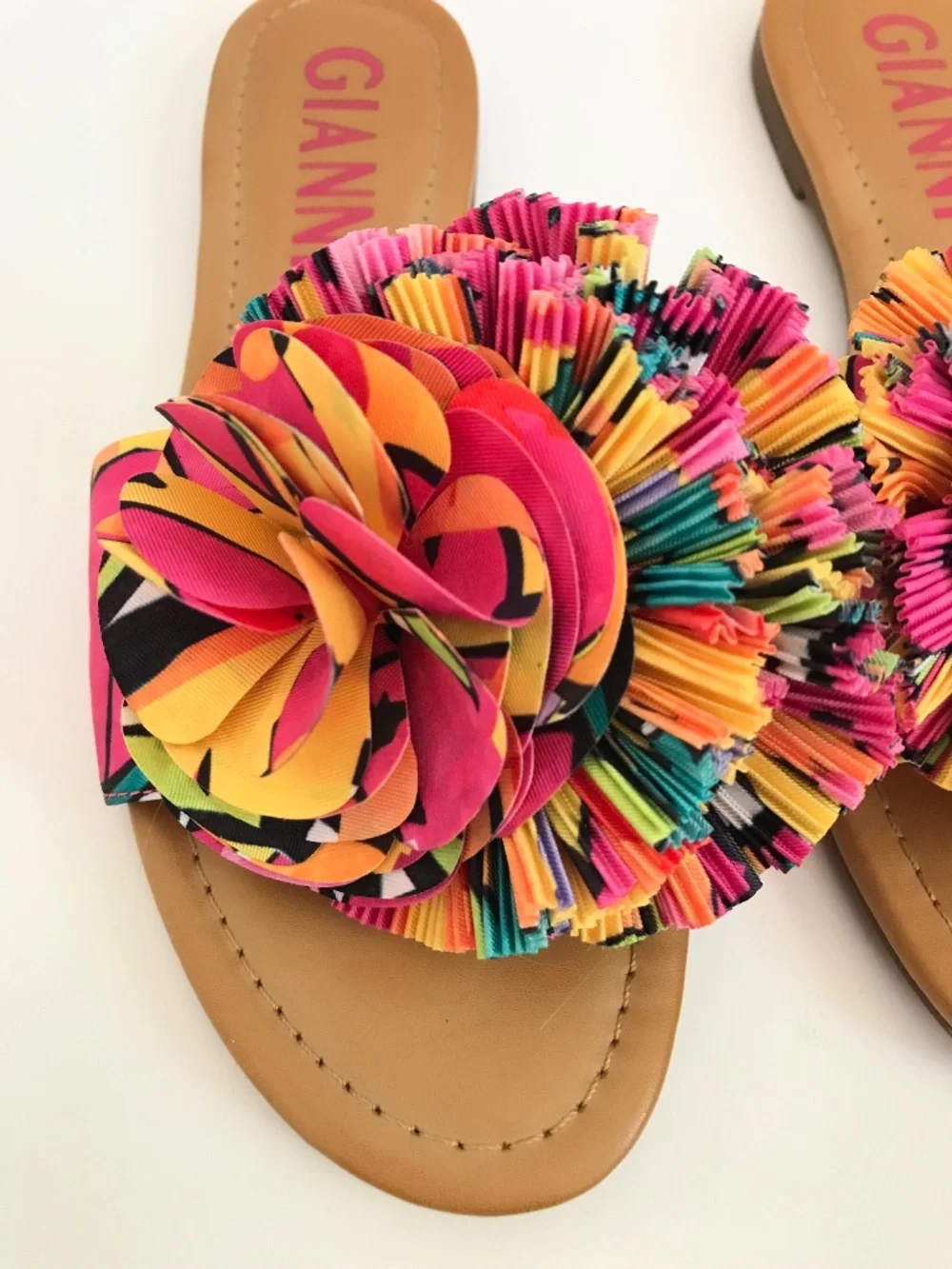 GIANNI BINI Zaven Floral Ruffle Slide Sandals Size 7 Colorful - Picture 4 of 12